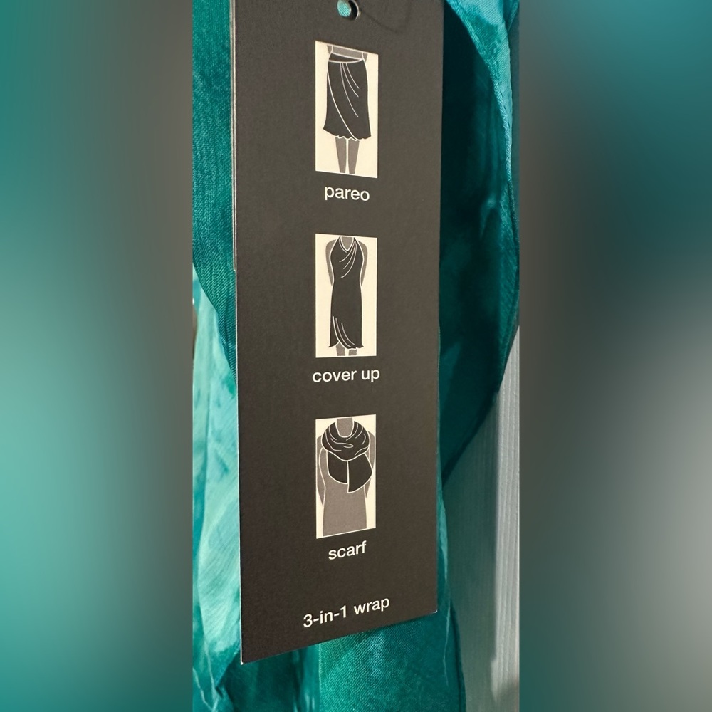 Teal 3-in-1 wrap; Pareo, Cover up, Scarf - Picture 2 of 5